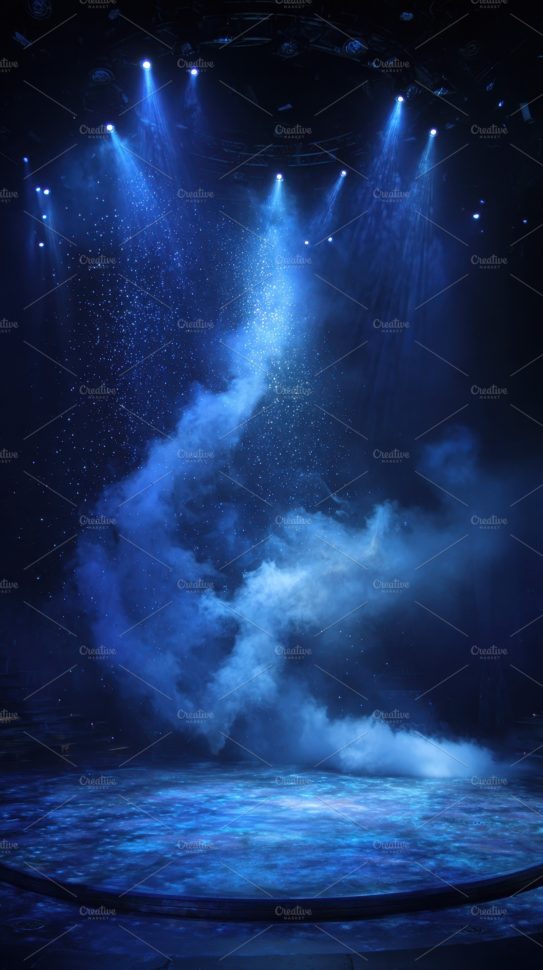 Blue Stage Lighting Smoke and Spotli, a Photo by Pixeness Studio