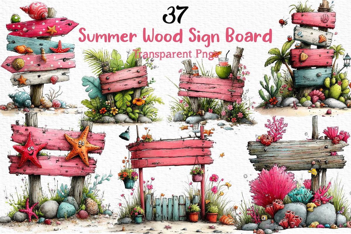 Summer Wood Sign Board Clipart, an Illustration by Craft Nest (Photo 1 of 12)