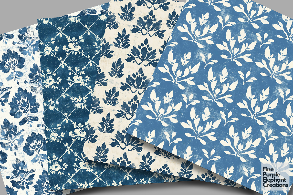 Blue Distressed Cottagecore Shabby, a Pattern Graphic by Fine Purple Elephant (Photo 2 of 5)