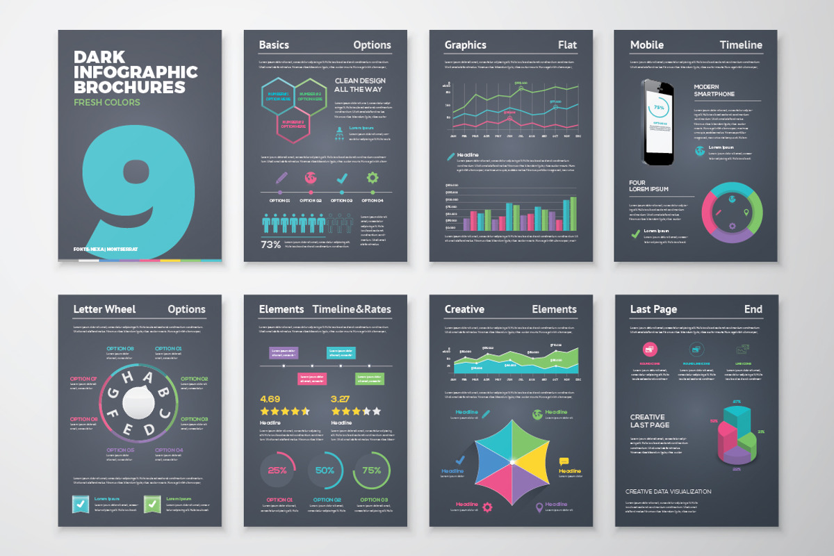 Infographic Brochure 9 Dark Version, a Work Illustration by Infographic Template Shop