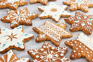 Christmas ginger cookies containing gingerbread, snowflake, and ginger