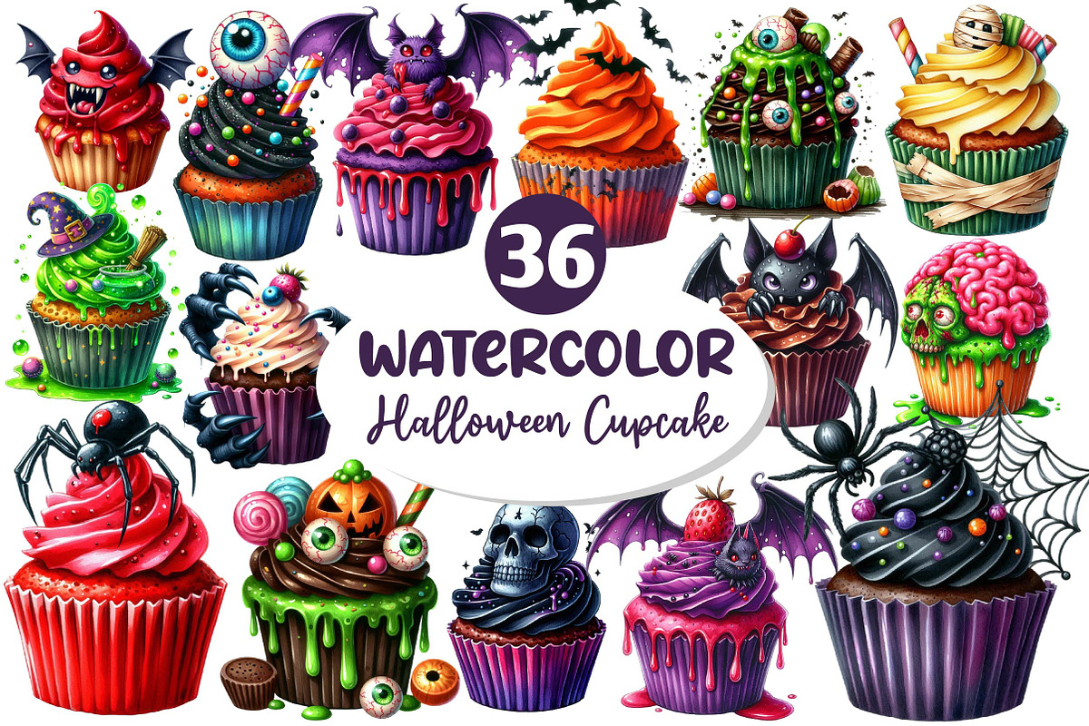 Halloween Scary Cupcake Clipart, an Illustration by Dream Creation (Photo 1 of 7)