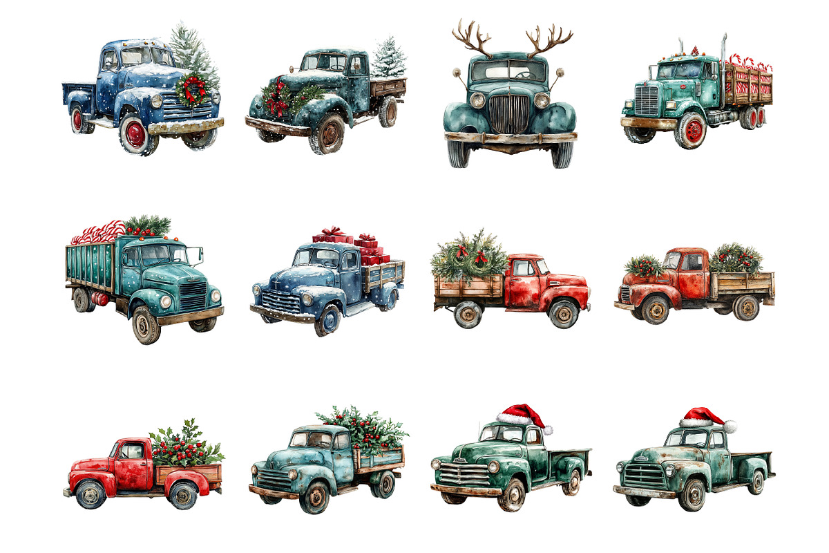 Christmas Trucks Clipart, an Illustration by Design Market (Photo 2 of 4)