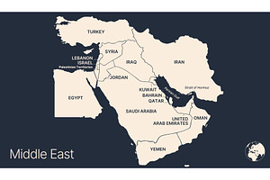 Political middle east asia map, an Illustration by Foxys Graphic
