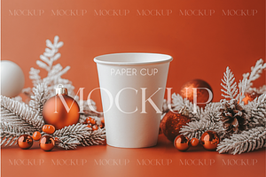 Christmas Cup Mockup with Ornaments, a Product Mockup by MockupWizard