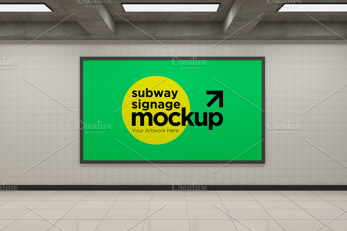 Subway Signage Horizontal Mockup, an Advertising Mockup by shahsoft (Photo 1 of 2)