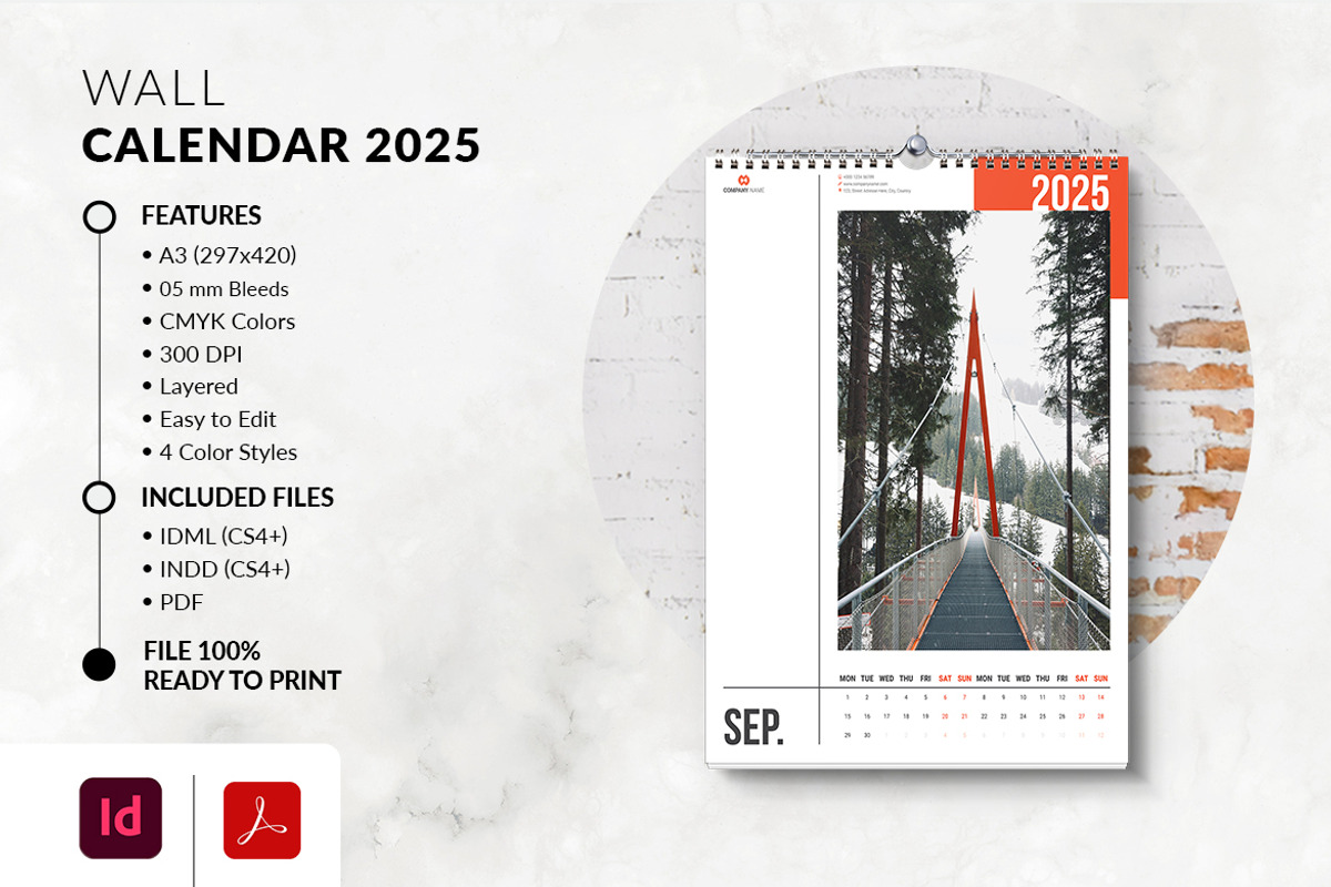 A3 2025 Printable Wall Calendar, a Stationery Template by MstArtwork (Photo 3 of 7)