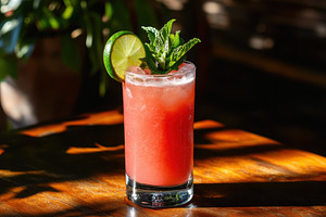 Refreshing watermelon and lime cockt, a Photo by Tanuart