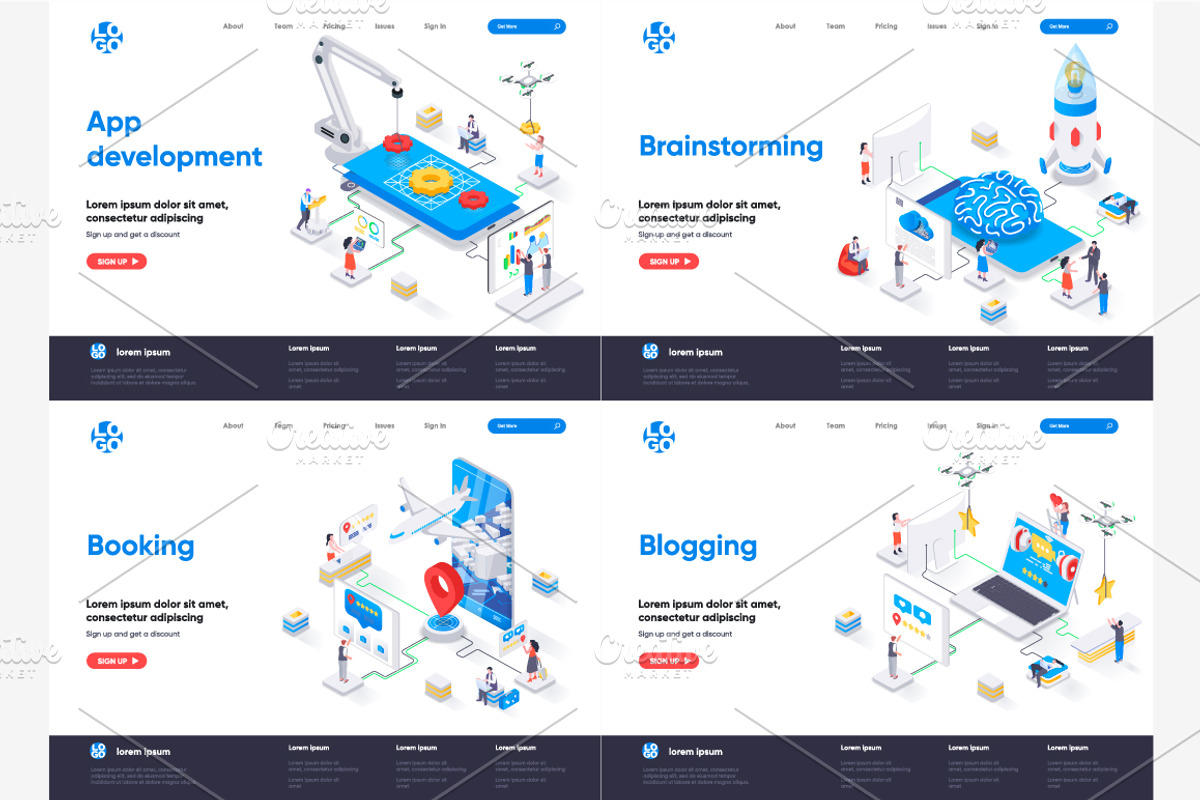 Isometric Landing Page Template, an Illustration by alexdndz (Photo 2 of 29)