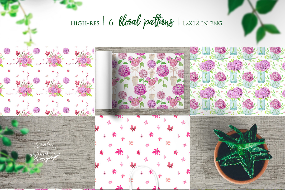 Pink Violet Floral Clipart, Patterns, an Illustration by ColorfulNest (Photo 6 of 7)