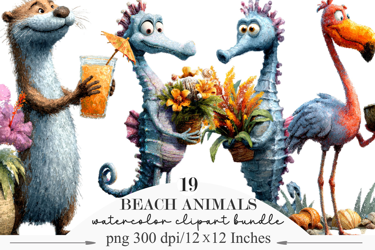 Beach Animals Whimsical Clipart, a Seasonal Illustration by Designking (Photo 1 of 5)