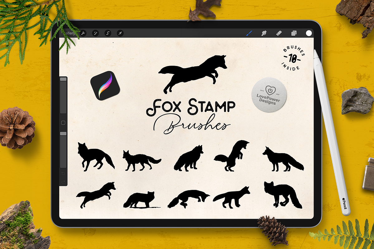 Fox Stamp Brushes for Procreate, a Brushes & More by LovePowerDesigns (Photo 1 of 2)