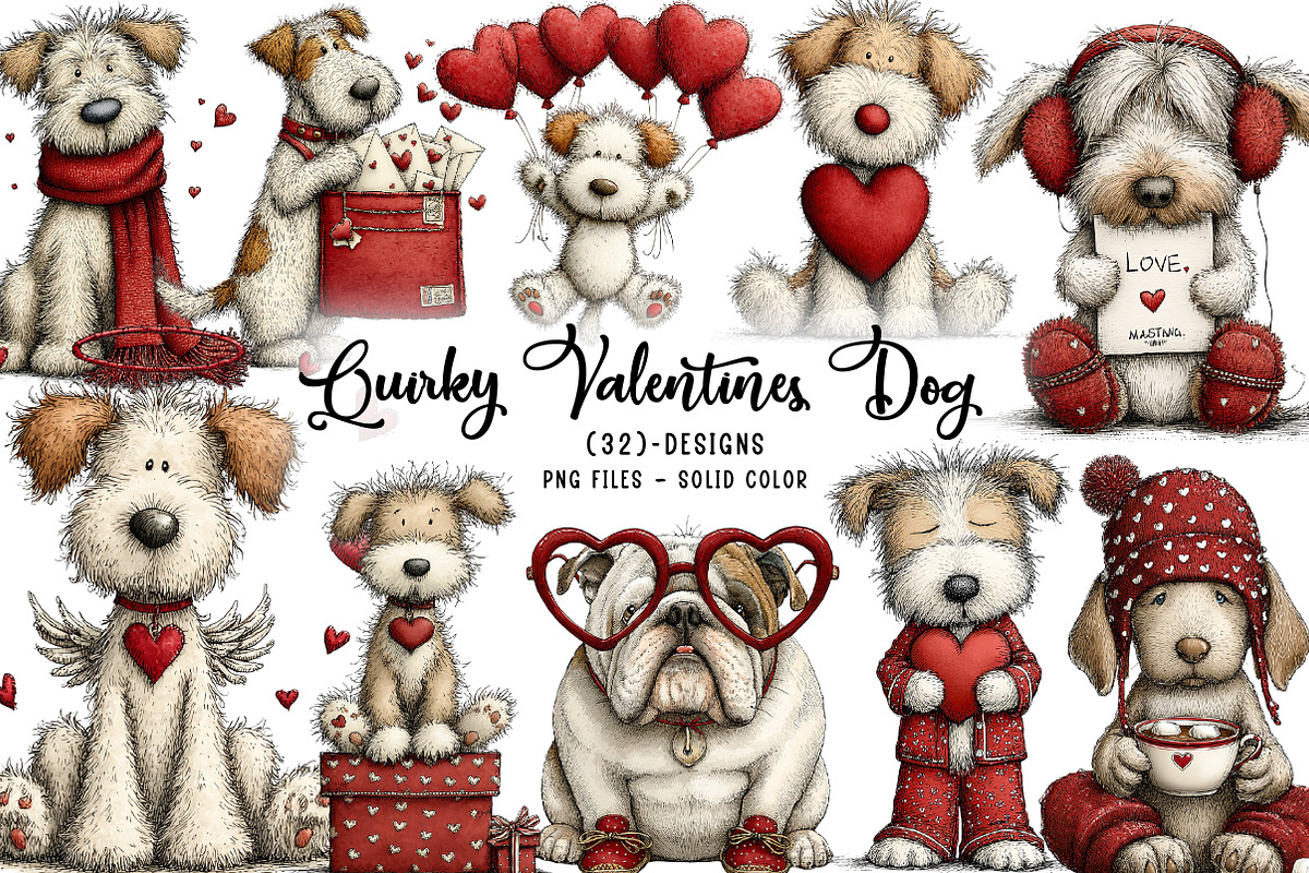 Quirky valentines dogs clipart, an Illustration by CreationArt (Photo 1 of 6)