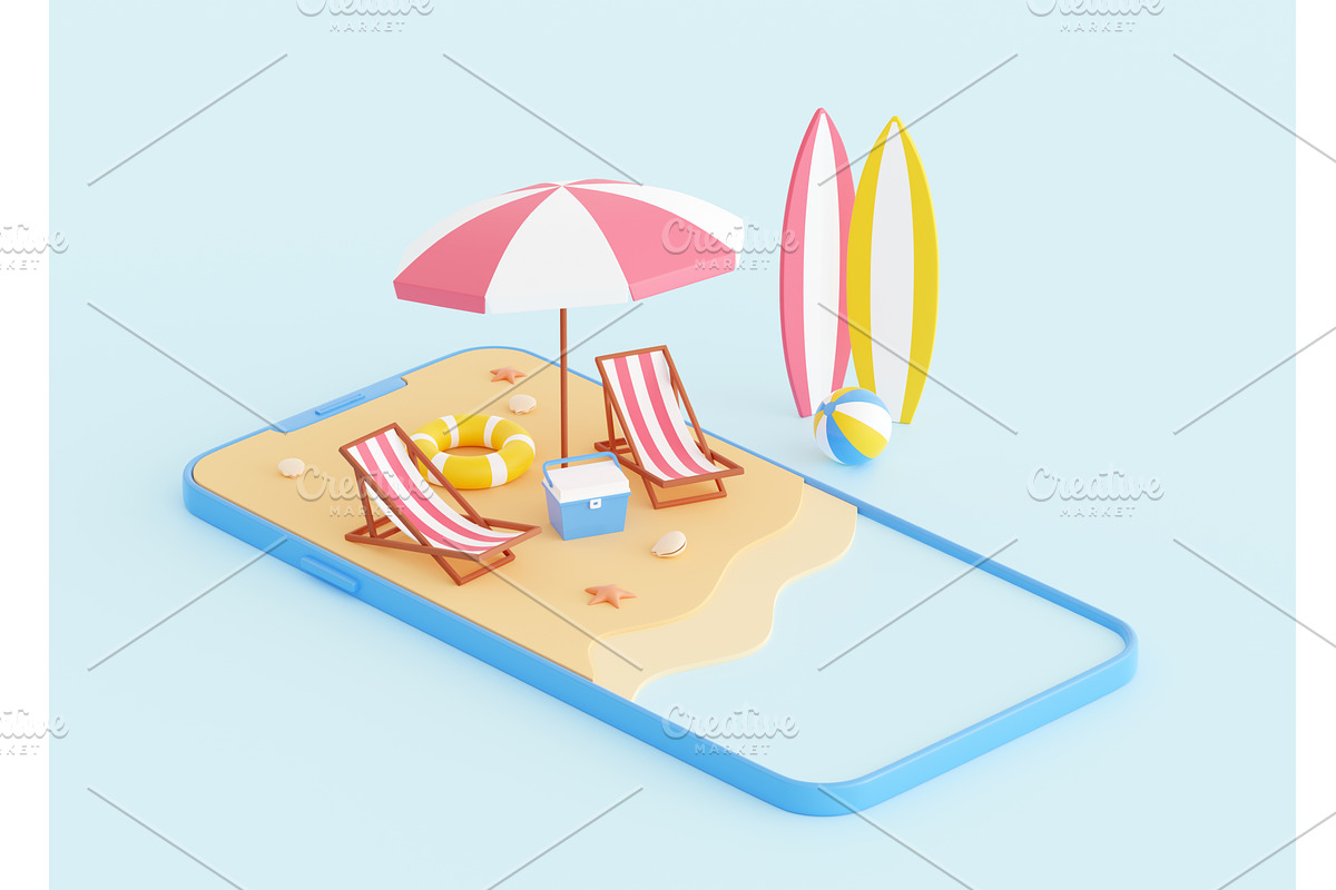 Summer beach vacation 3d render -, an Environmental 3D Model by YuliiaOsadcha
