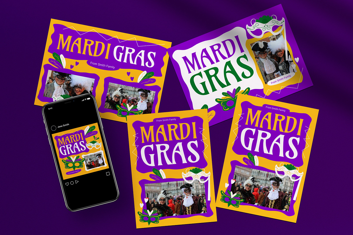 Yellow Mardi Gras Greeting Card, a Card Template by graphicook (Photo 1 of 4)