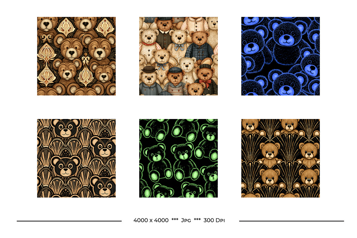 Teddy Bears in Retro Art Styles, a Pattern Graphic by karenfoleyphoto (Photo 3 of 13)