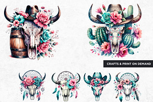 Western Boho Bull Skull Clipart Set