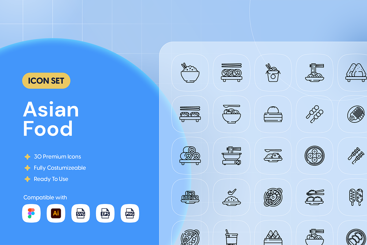 Asian Food Icon Set, an Outline Icon by Nathaya Studio (Photo 1 of 2)