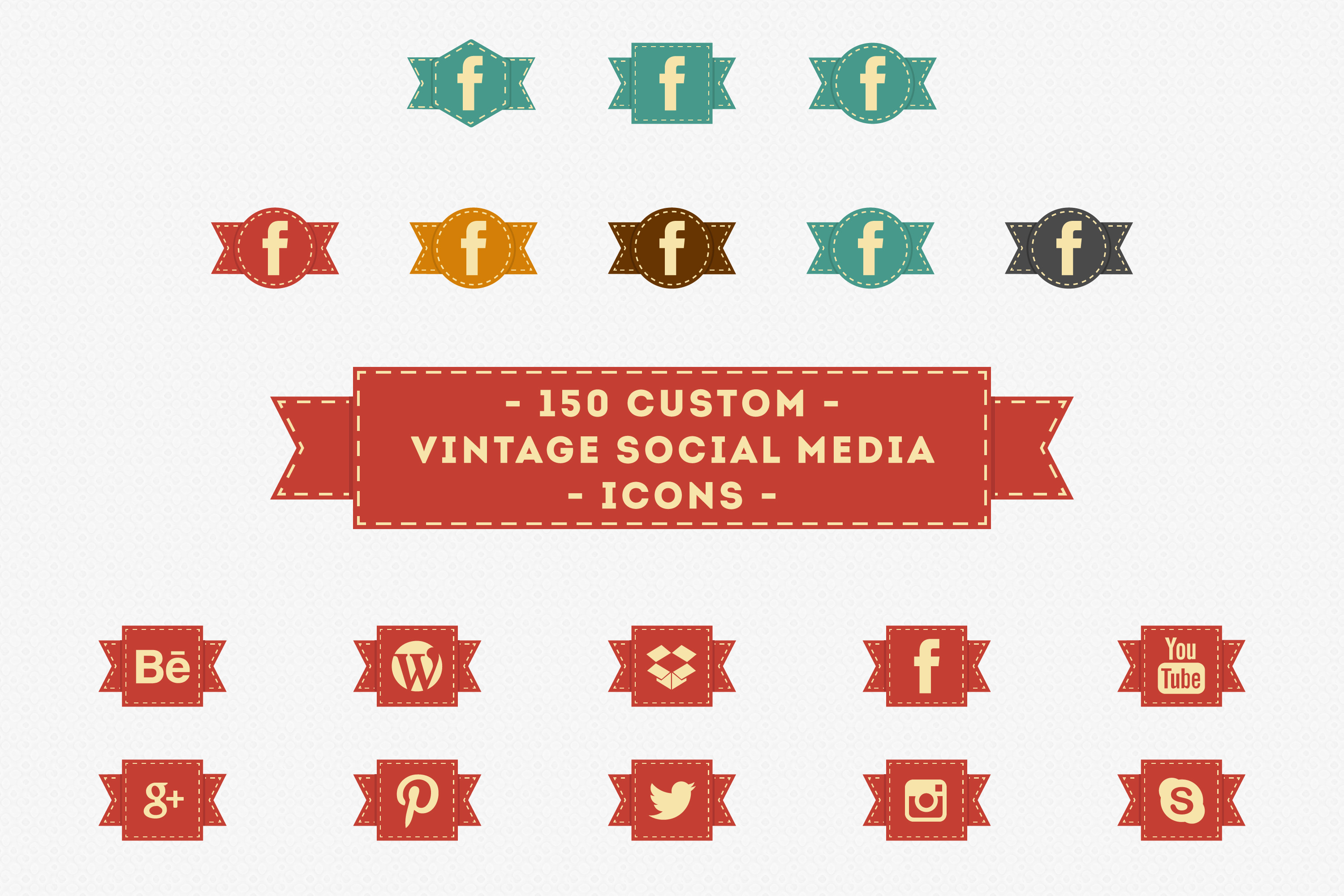 150 Vintage Social Media Icons by Musiquedesigns  Creative Market