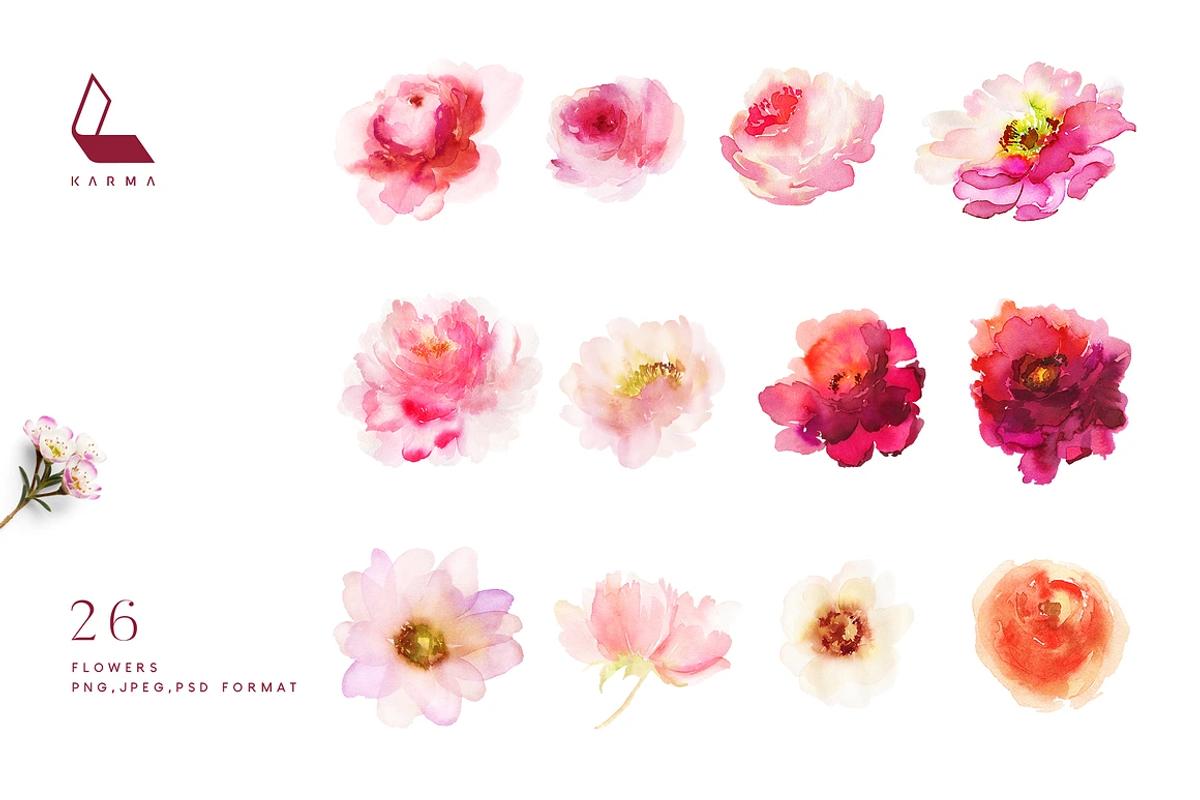 4-in-1 Watercolor Floral Bundle 03, an Illustration by Karma (Photo 4 of 33)