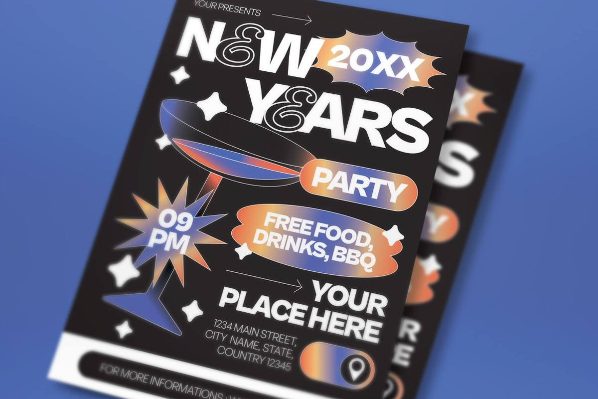 Black New Years Party Flyer Set, a Flyer Template by graphicook (Photo 3 of 6)