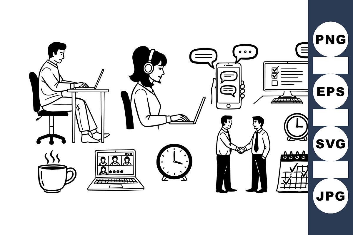 Remote Work Business Icons Set, an Illustration by designvectx (Photo 3 of 3)