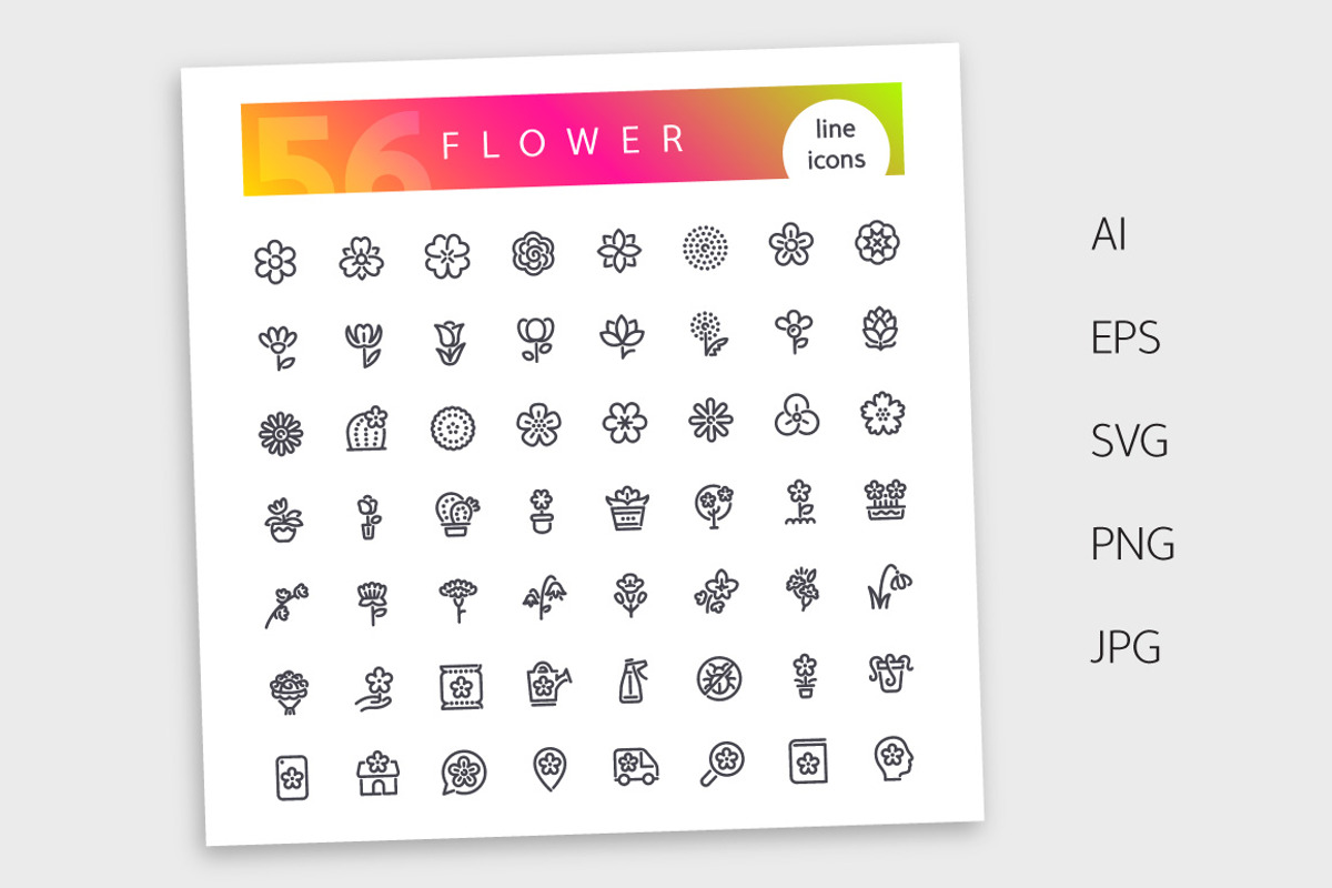 Flower Line Icons Set, an Outline Icon by Voysla's Shop (Photo 4 of 4)