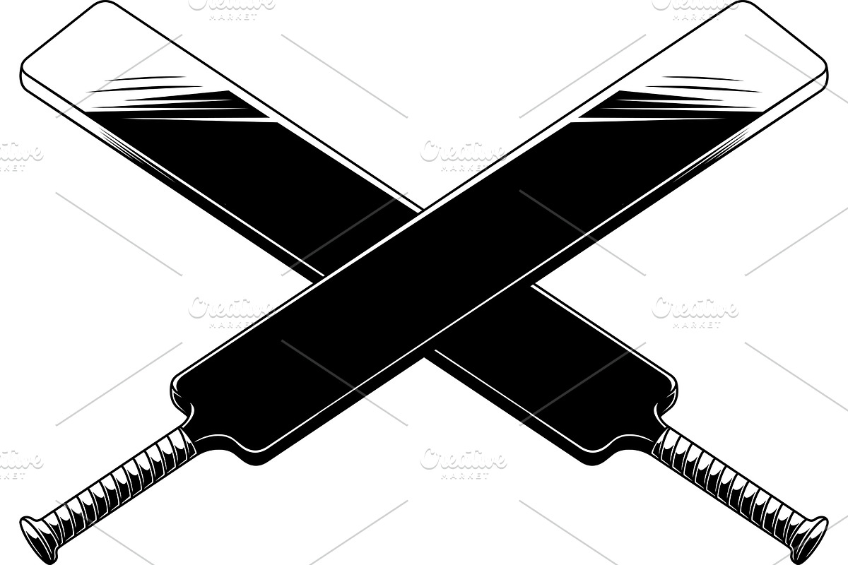Black And White Crossed Cricket Bat, an Illustration by HitToon