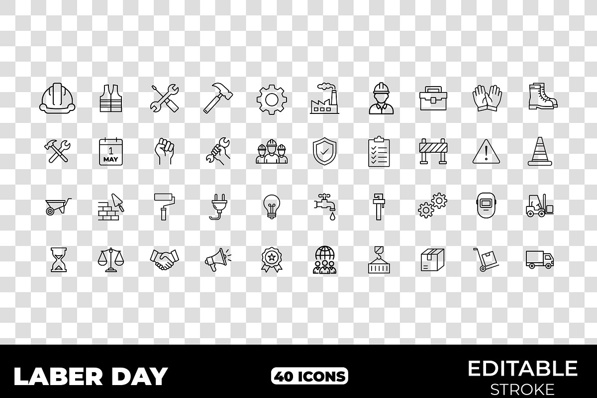 Labor Day Worker Safety Icon Set, an Outline Icon by Unique Design Team (Photo 1 of 3)