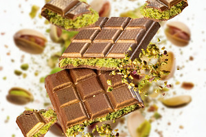 Milk chocolate bars with pistachio cream, a Photo by Grafvision photography