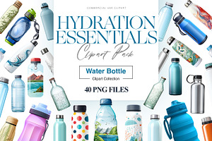 Water Bottle Clipart, Vintage Bottle, an Object Illustration by BrushstrokeArtGB