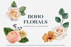 Boho Floral Watercolor Illustrations