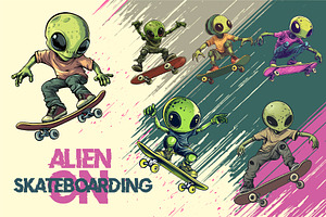 Alien on skateboarding. TShirt, an Animal Illustration by KENO Mascots
