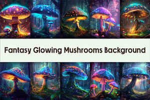 Fantasy Glowing Mushrooms Background