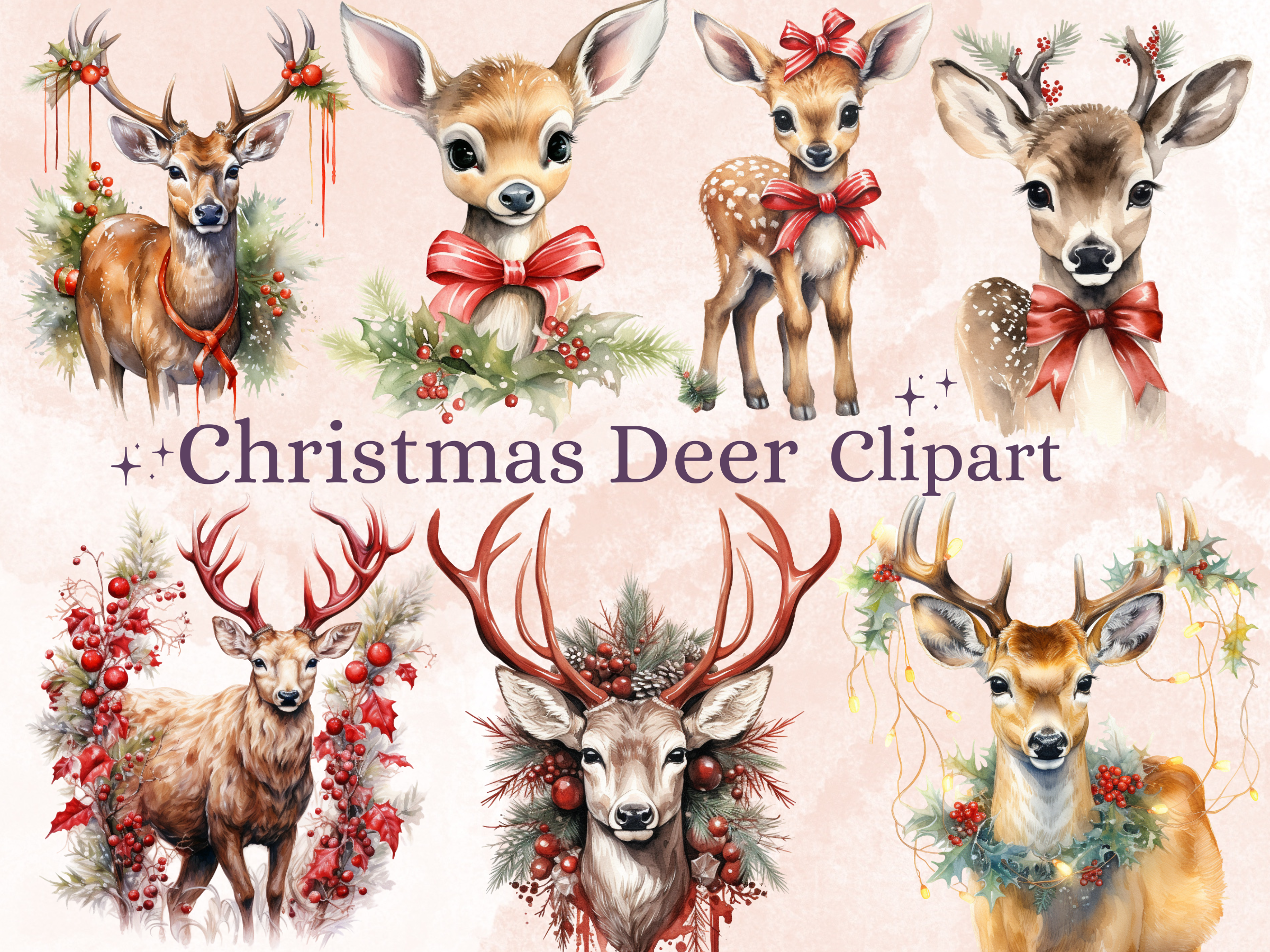 Watercolor Christmas Deer Clipart
