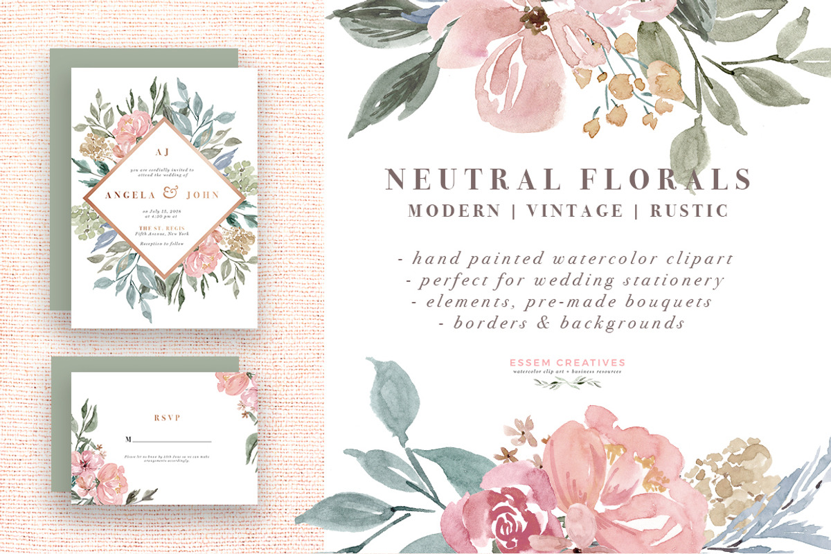 Neutral Watercolor Flower Graphics, an Illustration by Essem Creatives (Photo 1 of 6)