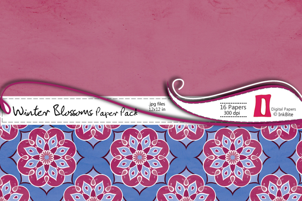 Winter Blossoms Digital Paper Pack preview 4