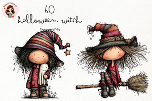 Whimsical Halloween Witch PNG, a Seasonal Illustration by Nicolle's Colorful Art