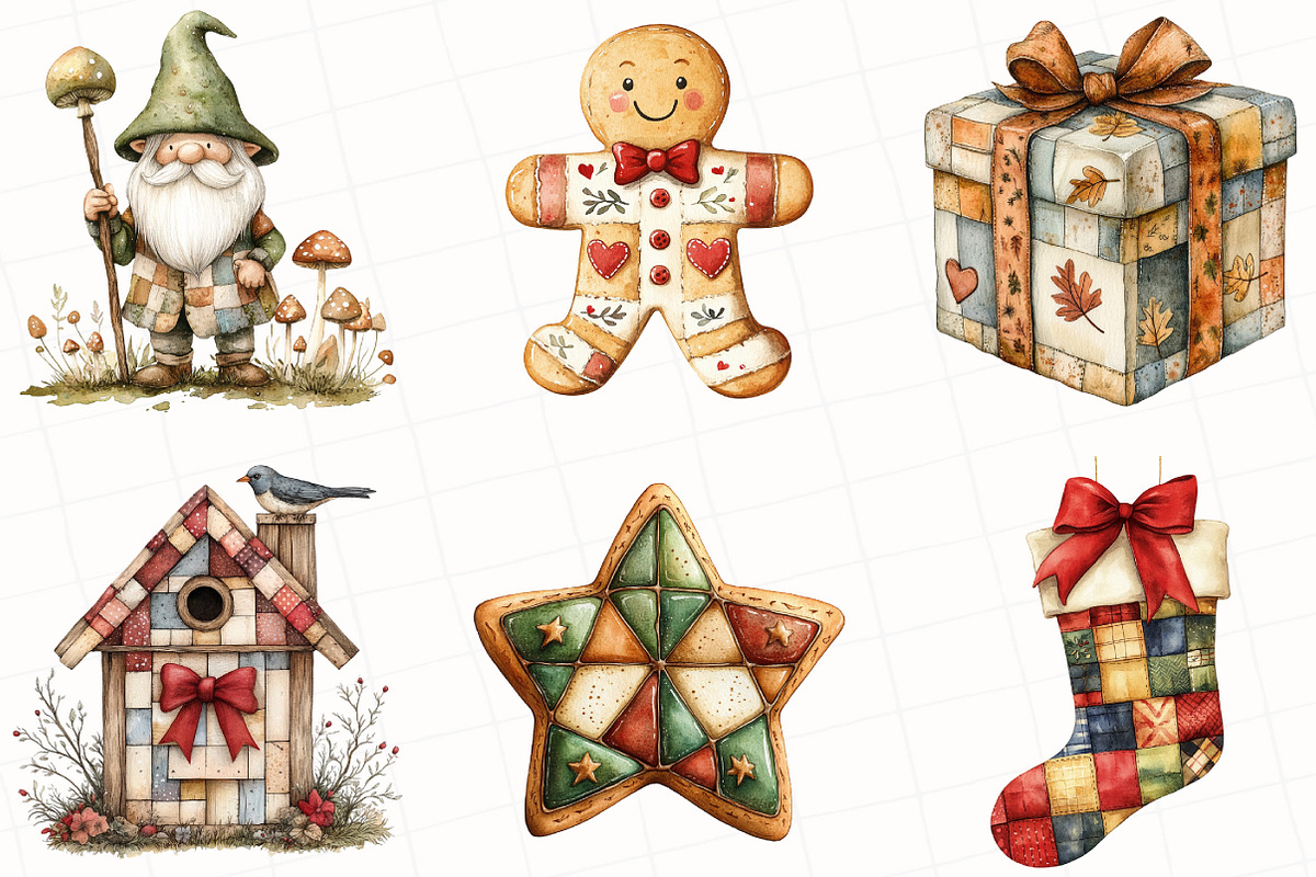 Patchwork Christmas Clipart, an Illustration by OK Design (Photo 4 of 5)