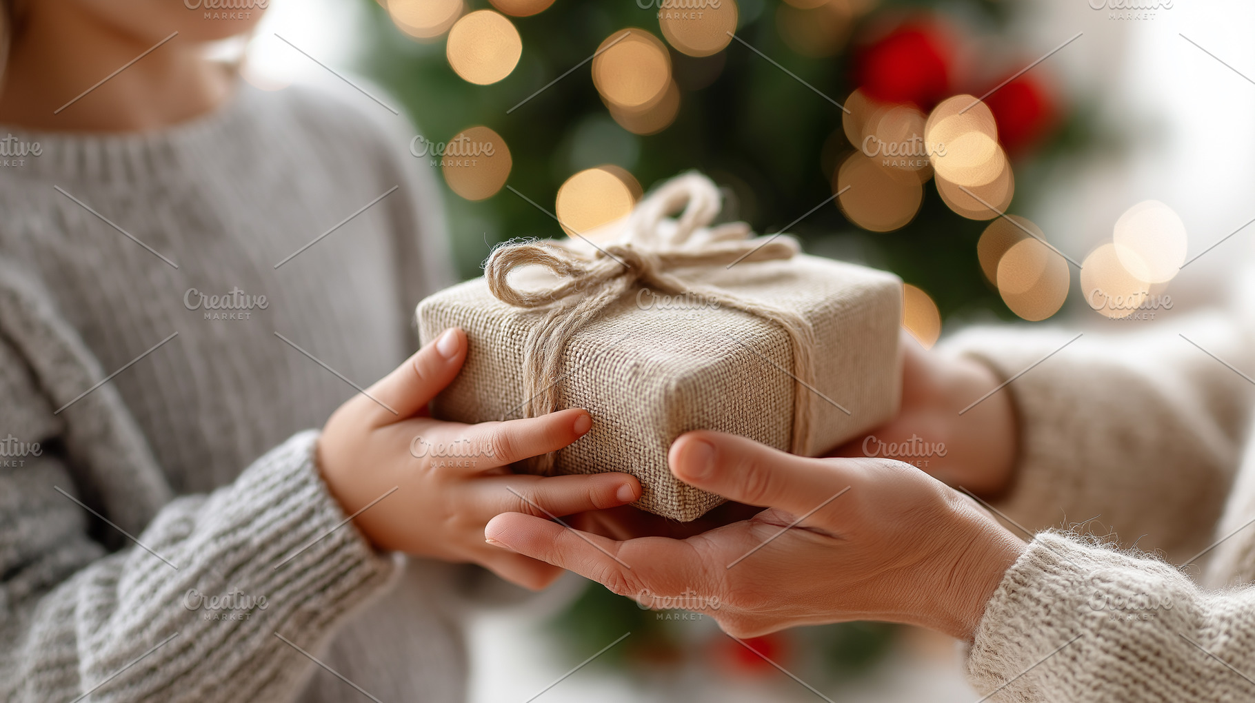 Child receives a rustic-wrapped gift, a Holiday Photo by MistyDay