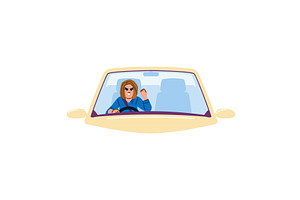 Angry woman driving car and showing, a Transportation Illustration by pikepicture