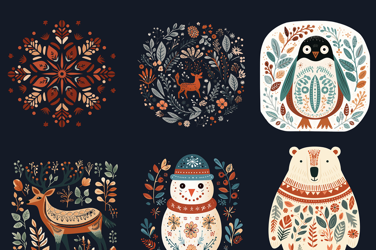 Scandinavian Winter Folk Art, a Seasonal Illustration by GiraffeCreative (Photo 4 of 6)