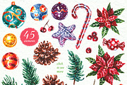 Merry Christmas Watercolor Set, an Illustration by AnnieDove (Thumbnail 2 of 10)