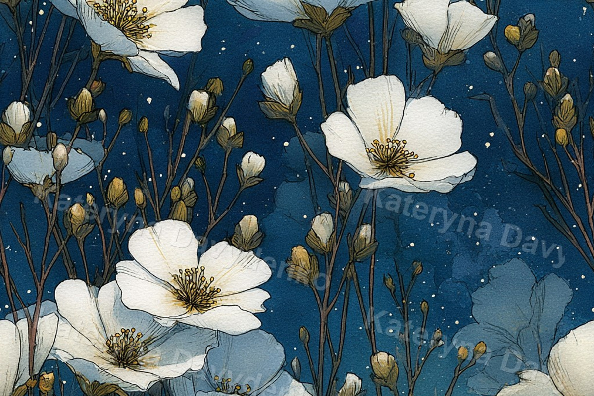 Nature Indigo Seamless Patterns, a Pattern Graphic by Bubert Art