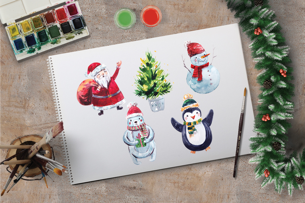 Watercolor Holly Jolly Collection., an Illustration by martynmarin (Photo 2 of 3)