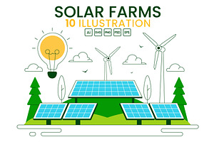 10 Solar Farms Illustration, a Technology Illustration by denayunebgt