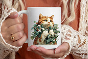 Watercolor Christmas Cat Clipart, a Seasonal Illustration by Black Bird Studio (Thumbnail 6 of 7)