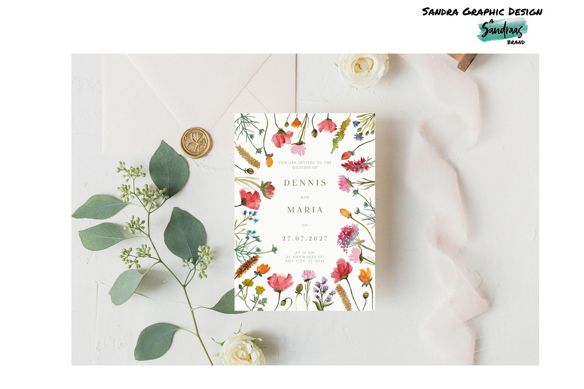 Wild Flowers Wedding Invitation, a Card Template by SandraGraphicDesign (Photo 6 of 8)