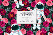 Astronaut and Flowers, a Pattern Graphic by GreyLilac (Thumbnail 1 of 7)