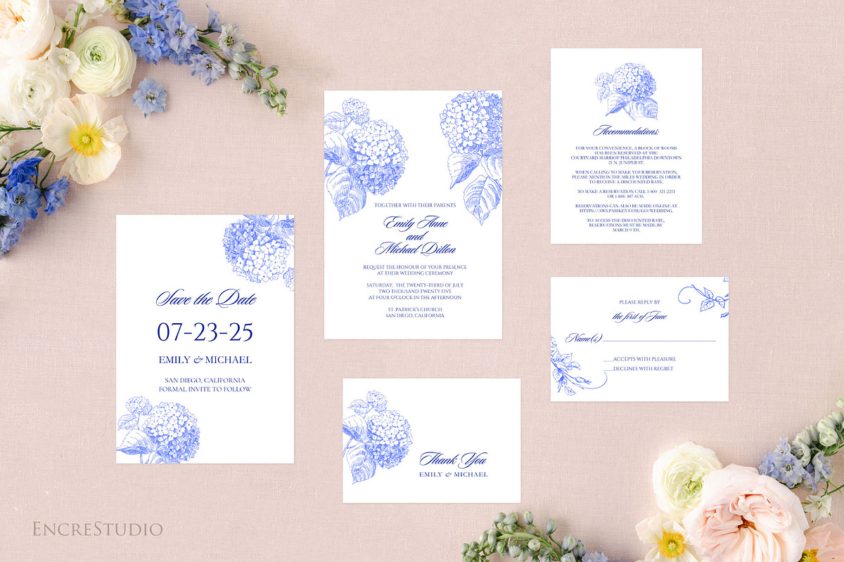 Hydrangea Wedding Invitation Set, an Invitation Template by Encre Studio (Photo 2 of 7)